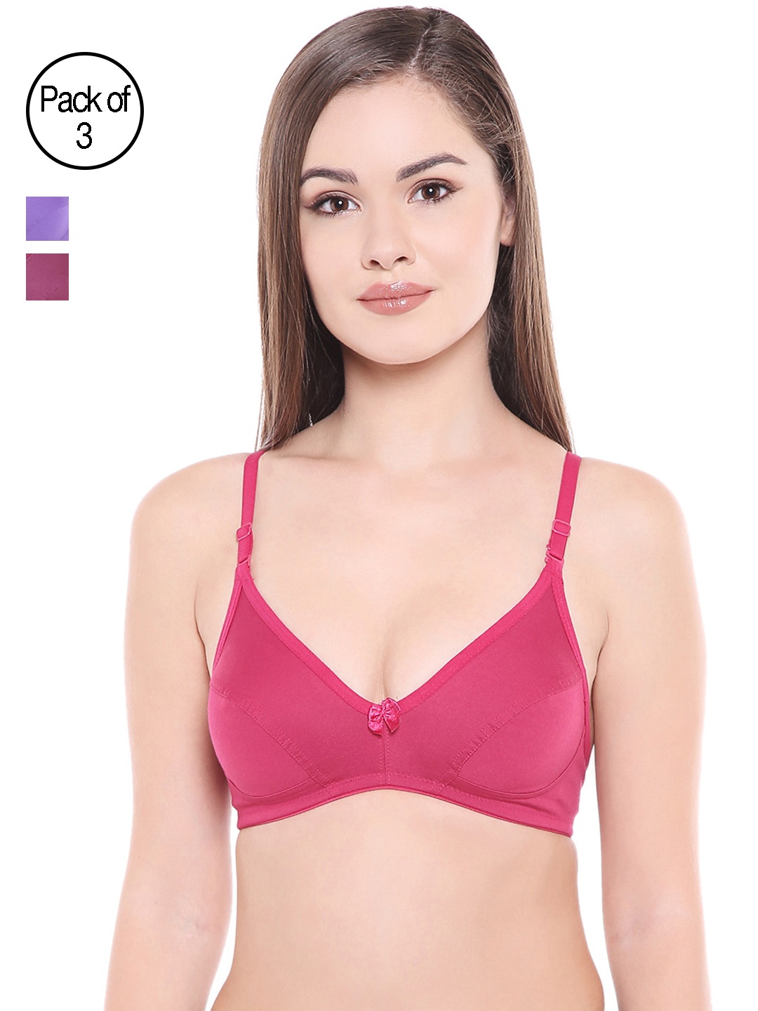 

Bodycare Women Pack of 3 Lavender, Pink & Purple Solid Plunge Bra E1518FUWIPU