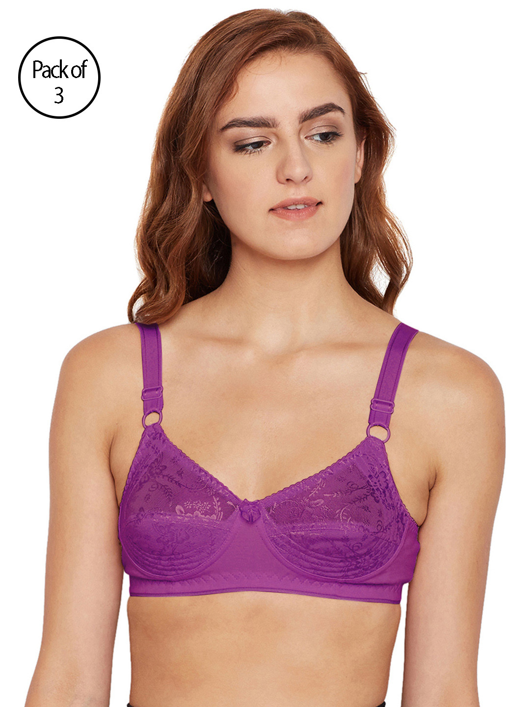 

Bodycare Women Pack of 3 Purple Self Design Everyday Bra 5583WINE