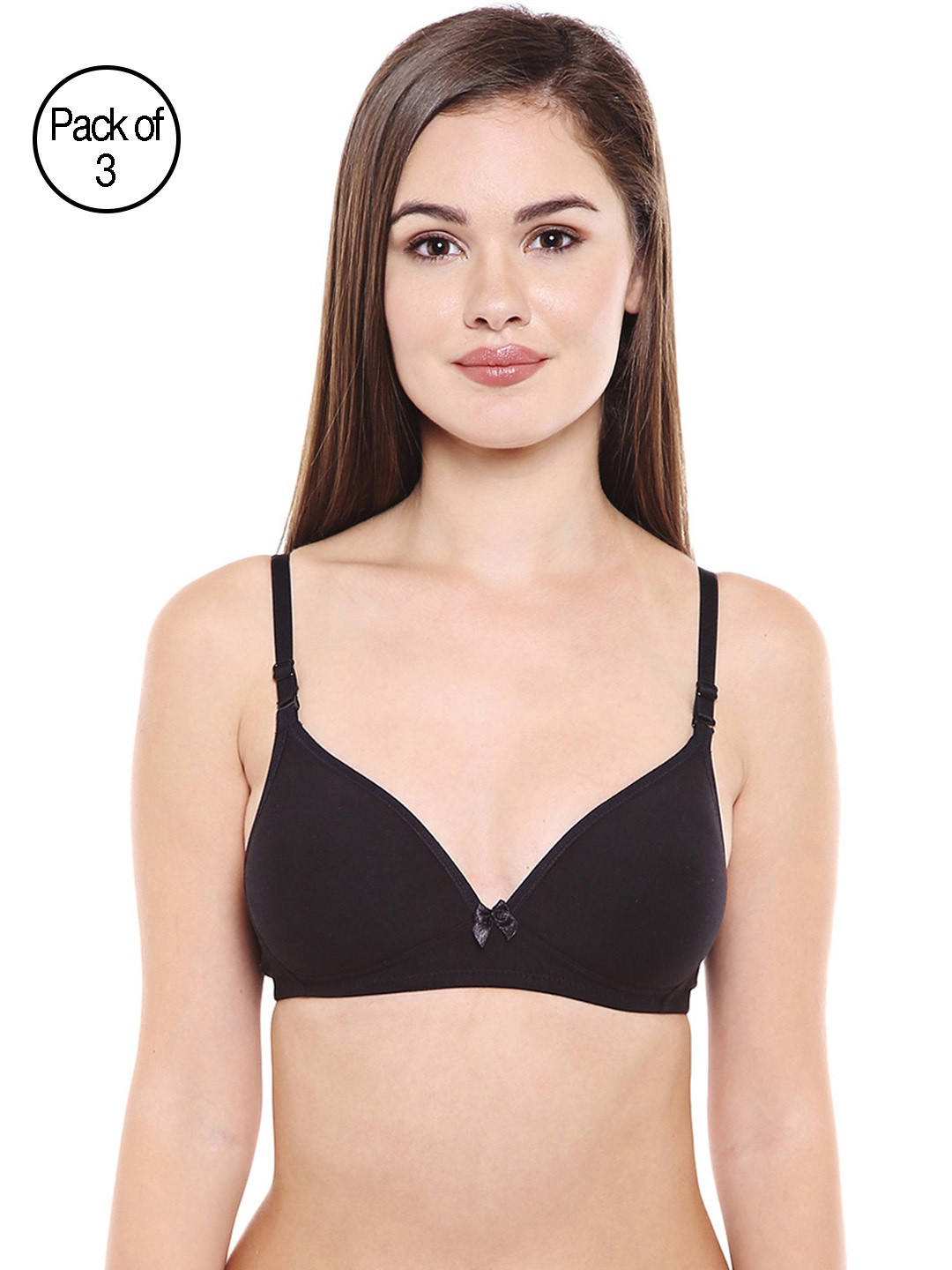 

Bodycare Women Pack of 3 Black Solid T-shirt Bra 6552B