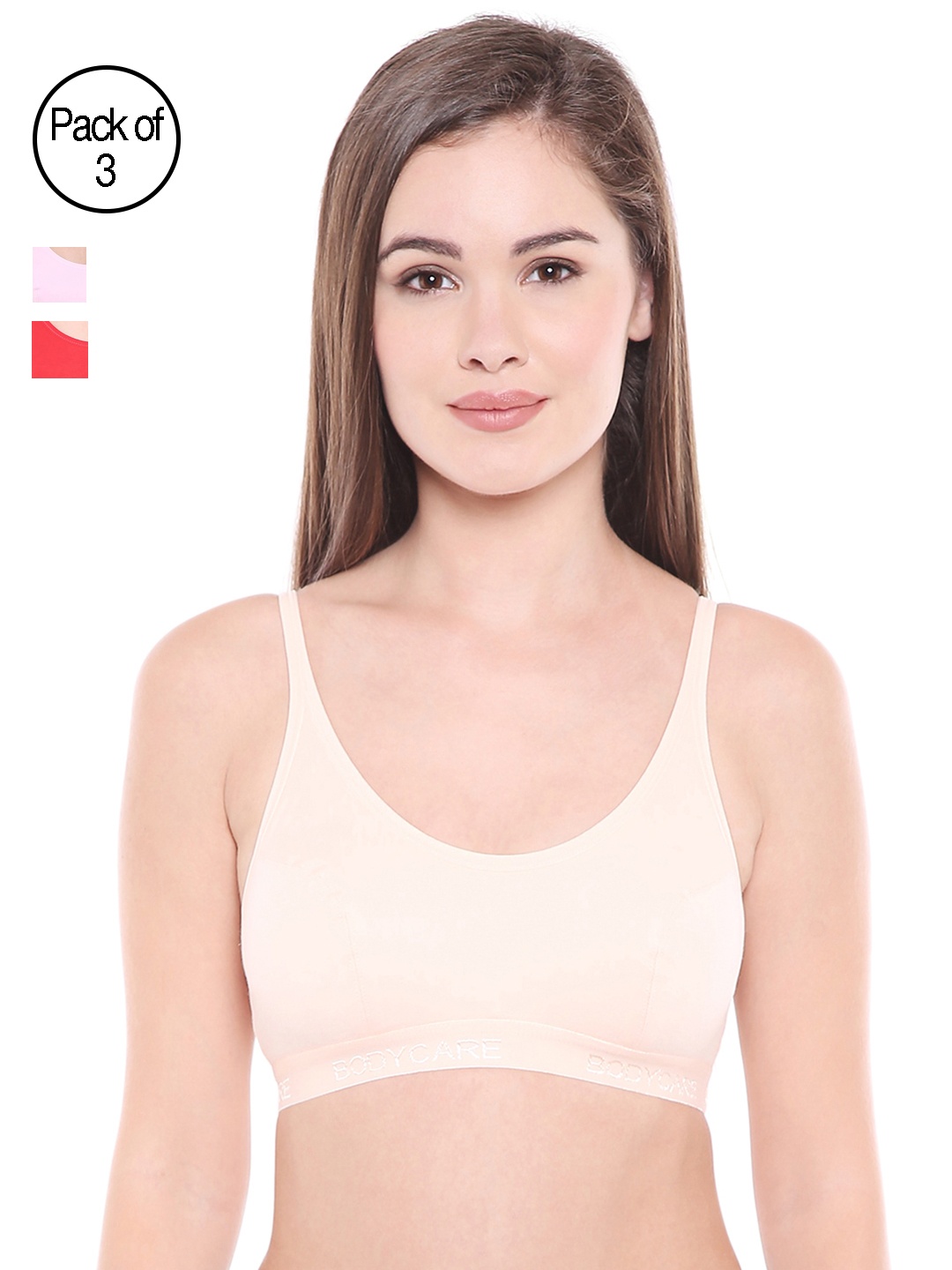 

Bodycare Women Pack of 3 Solid Sports Bra E1608PCHPIRED, Peach