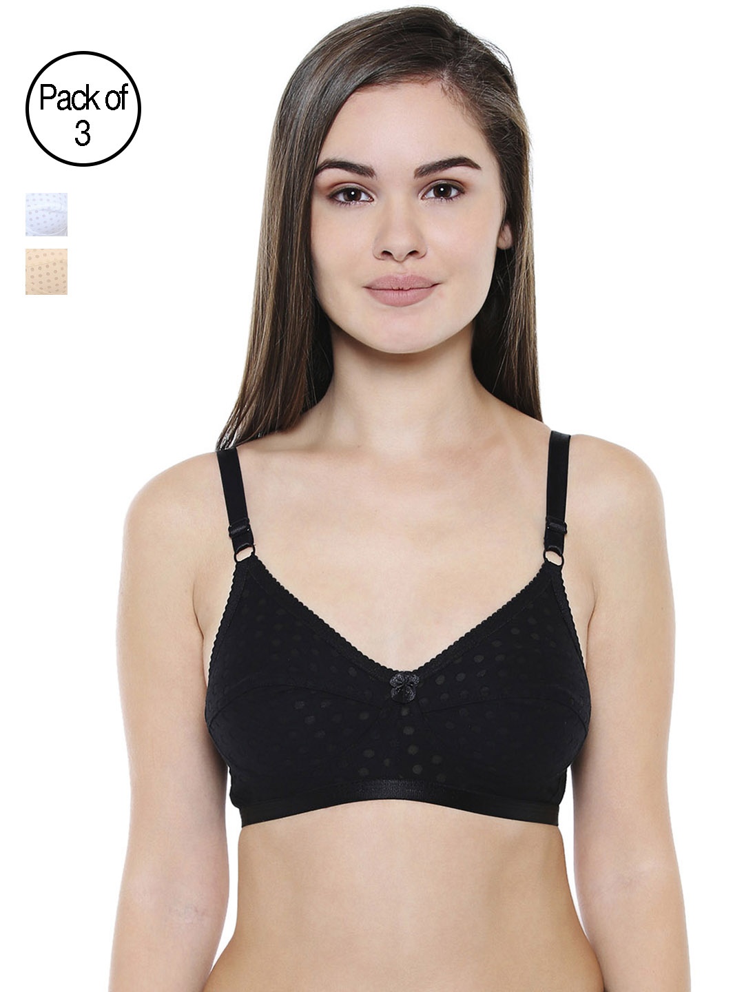 

Bodycare Women Pack of 3 Self Design Everyday Bra E1579BSW, Black