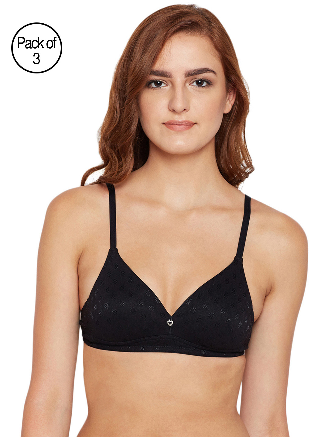 

Bodycare Women Pack of 3 Black Self Design T-shirt Bra 6556B