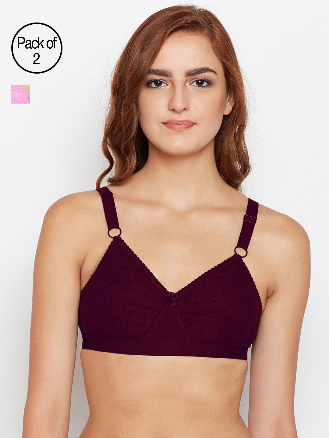 

Bodycare Women Pack of 2 Maroon & Pink Self Design Everyday Bra E5586MHPI