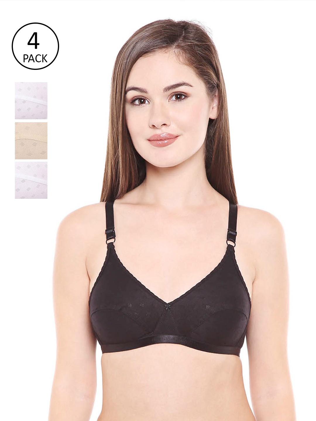 

Bodycare Women Pack of 4 Self Design Everyday Bra E1507BSWW, Black