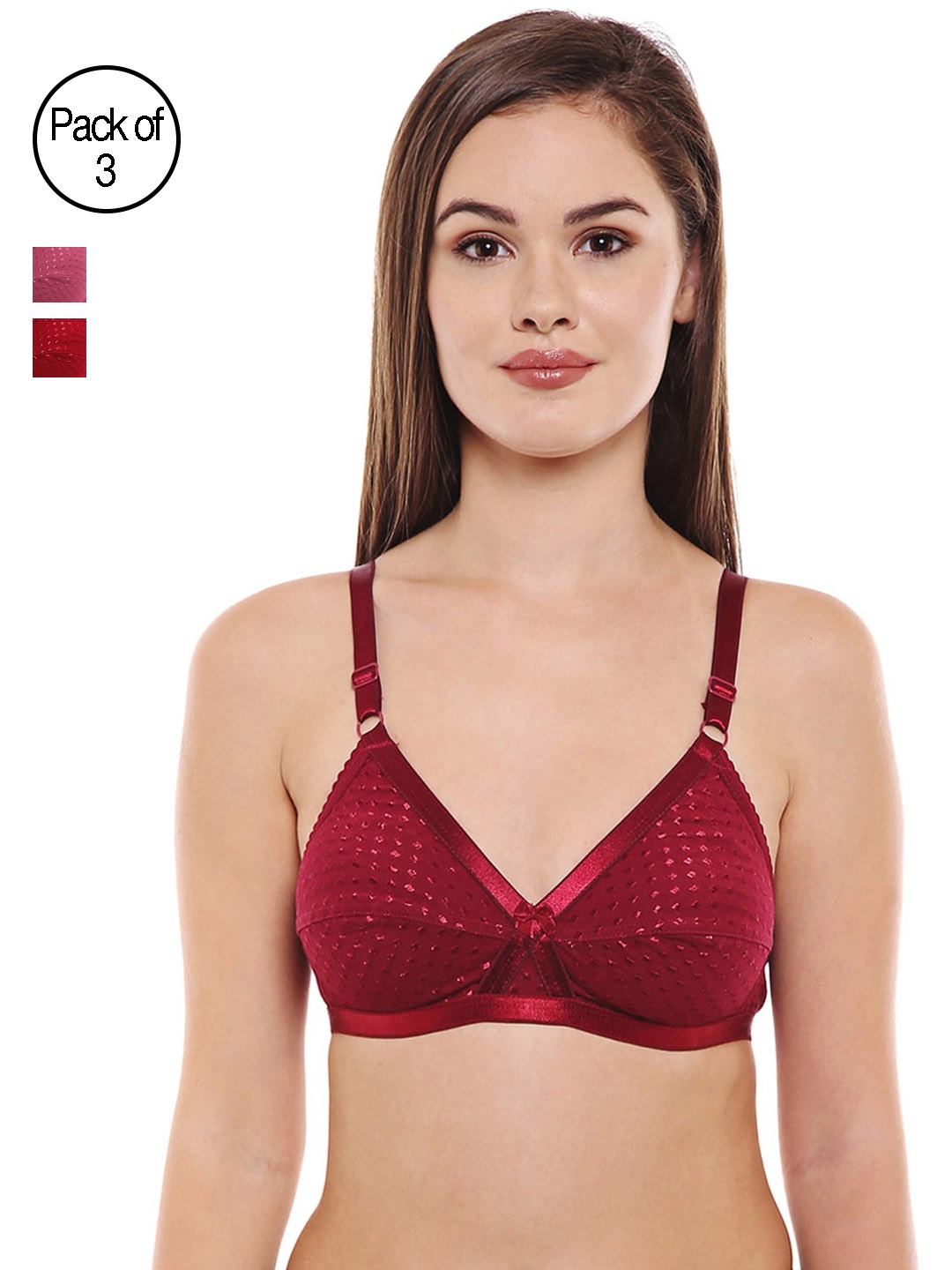 

Bodycare Women Pack of 3 Self Design Everyday Bra E1528MHPIRED, Maroon