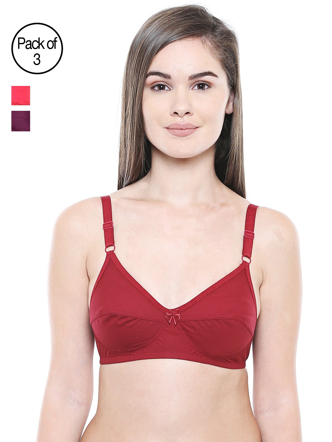 

Bodycare Women Pack of 3 Solid Everyday Bra E5518MHREWI, Maroon