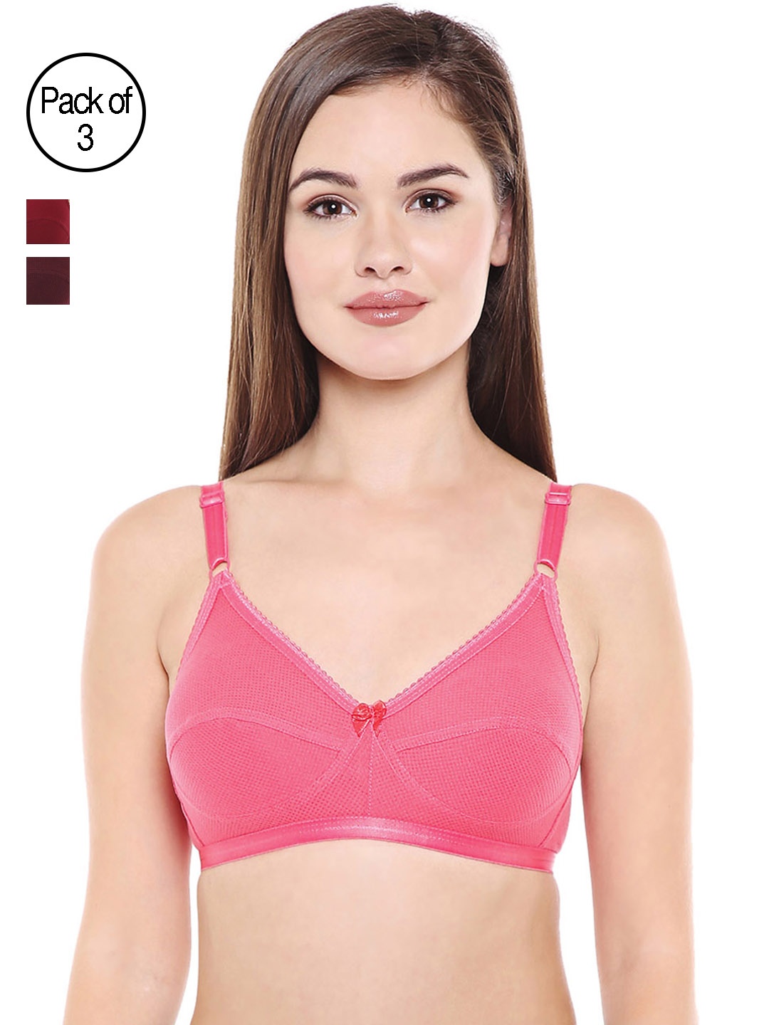 Bodycare Women Pack of 3 Self Design Everyday Bra E1517COMHWI, Coral