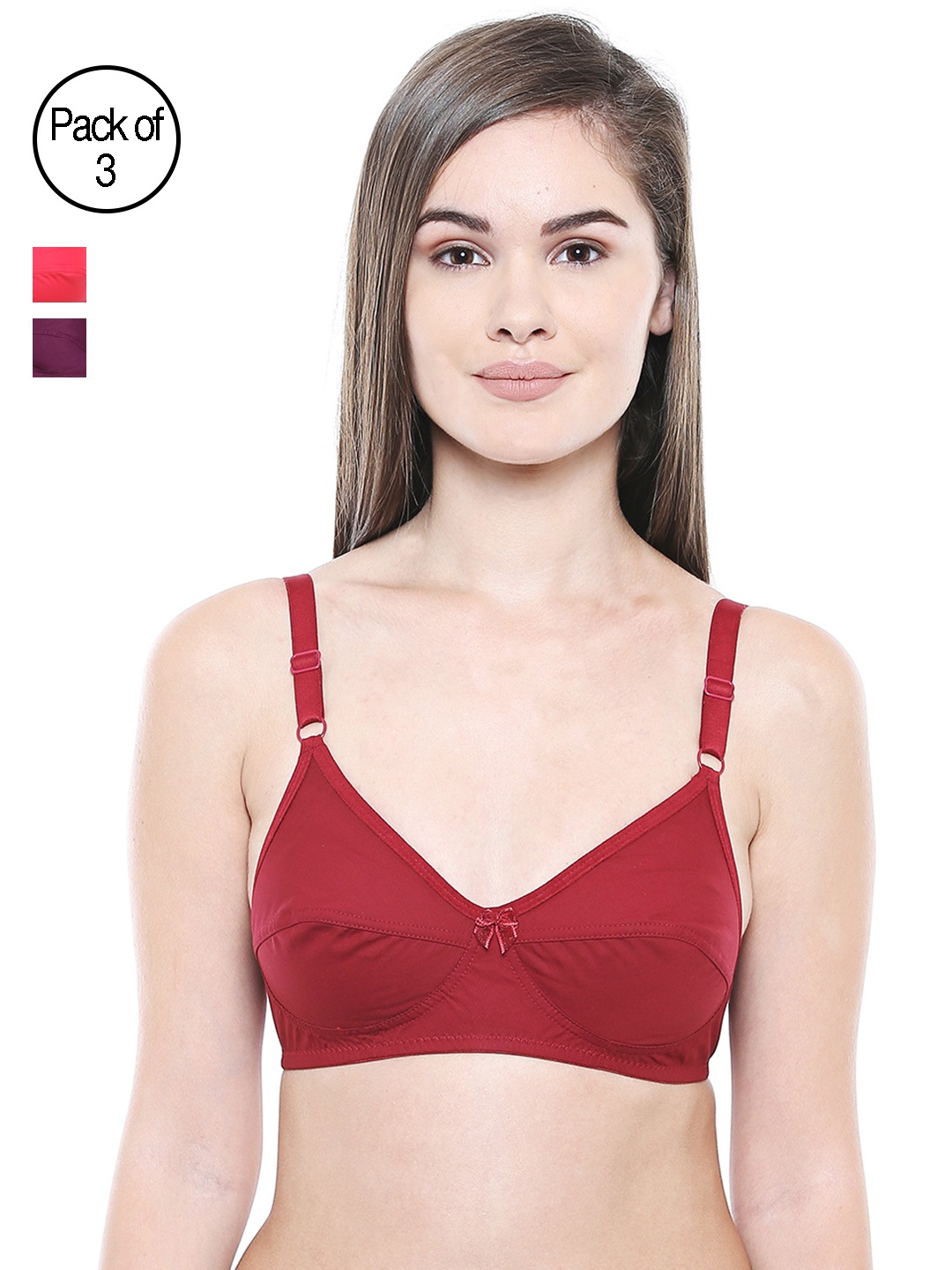 

Bodycare Women Pack of 3 Solid Everyday Bra E5518MHREWI, Maroon