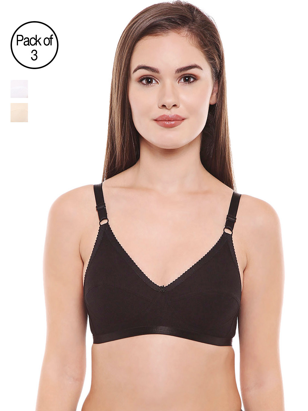 

Bodycare Women Pack of 3 Solid Everyday Bra CD1517BSW, Black