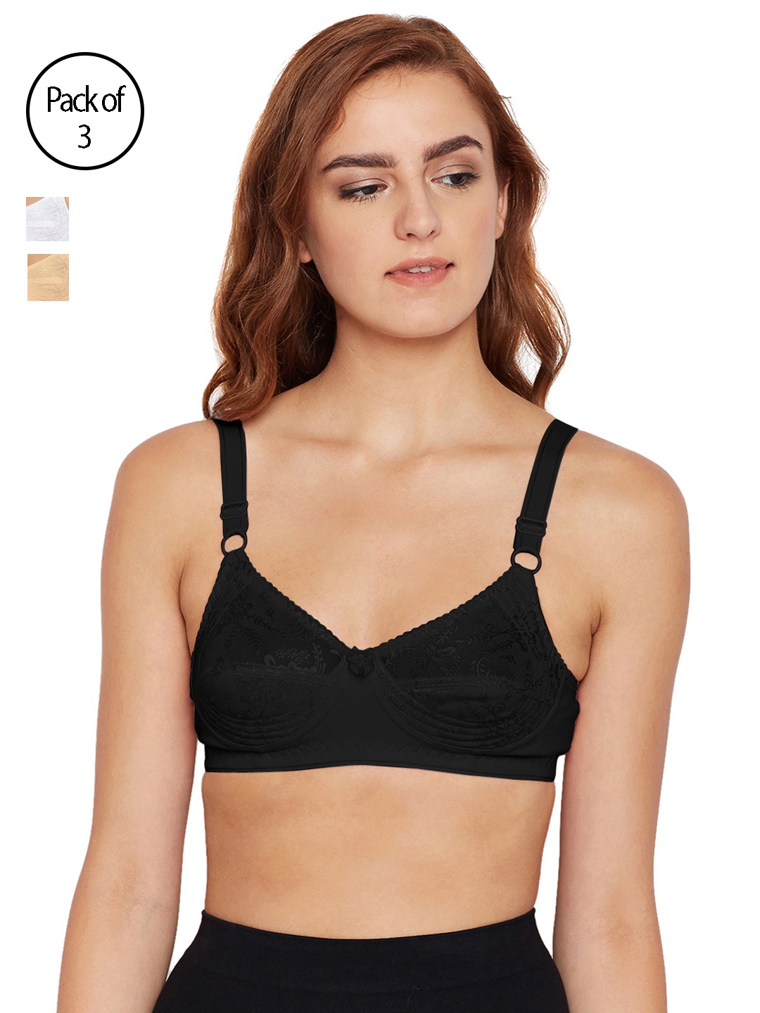 

Bodycare Women Pack of 3 Black, Beige & White Everyday Bra E5583BSW