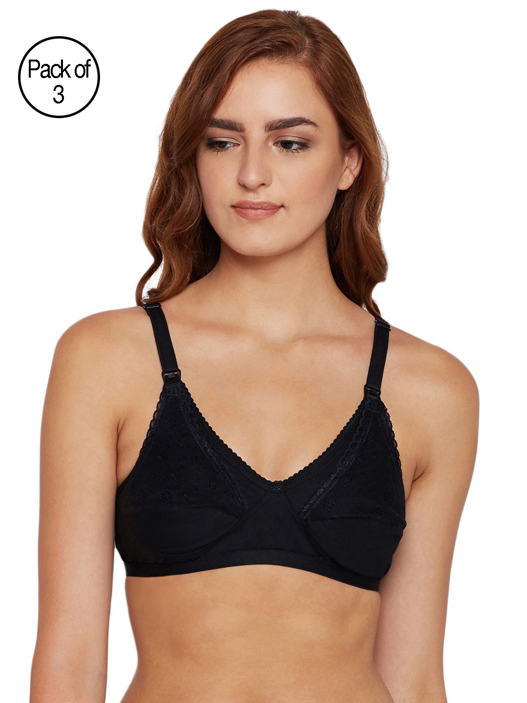 

Bodycare Women Pack of 3 Black Self Design Maternity Bra 5539B