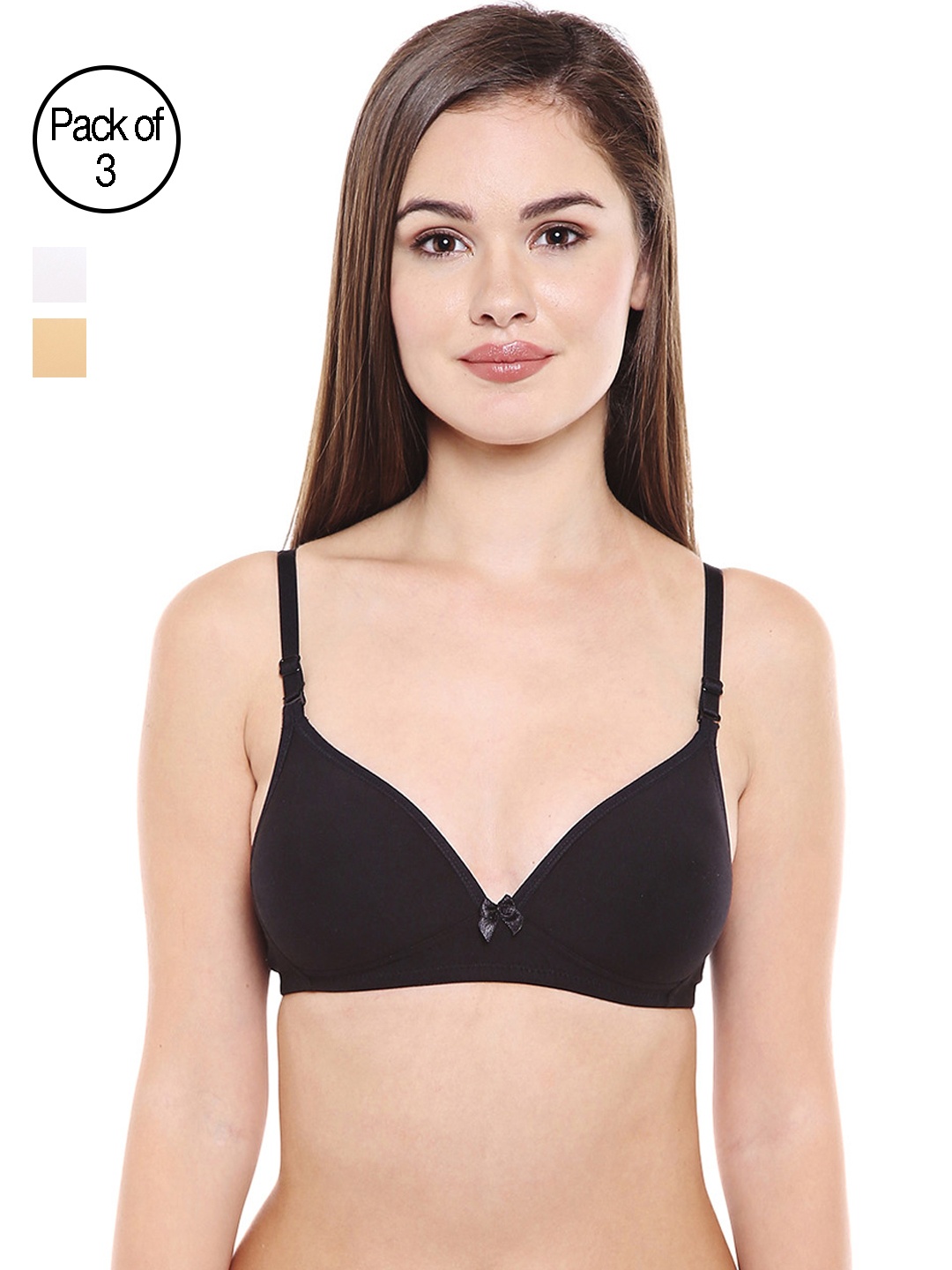 

Bodycare Women Pack of 3 Solid T-shirt Bra E6552BSW, Black