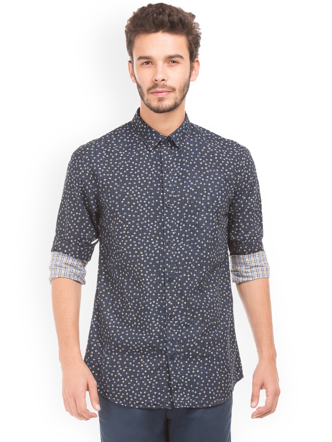 

IZOD Men Navy Blue Slim Fit Printed Casual Shirt