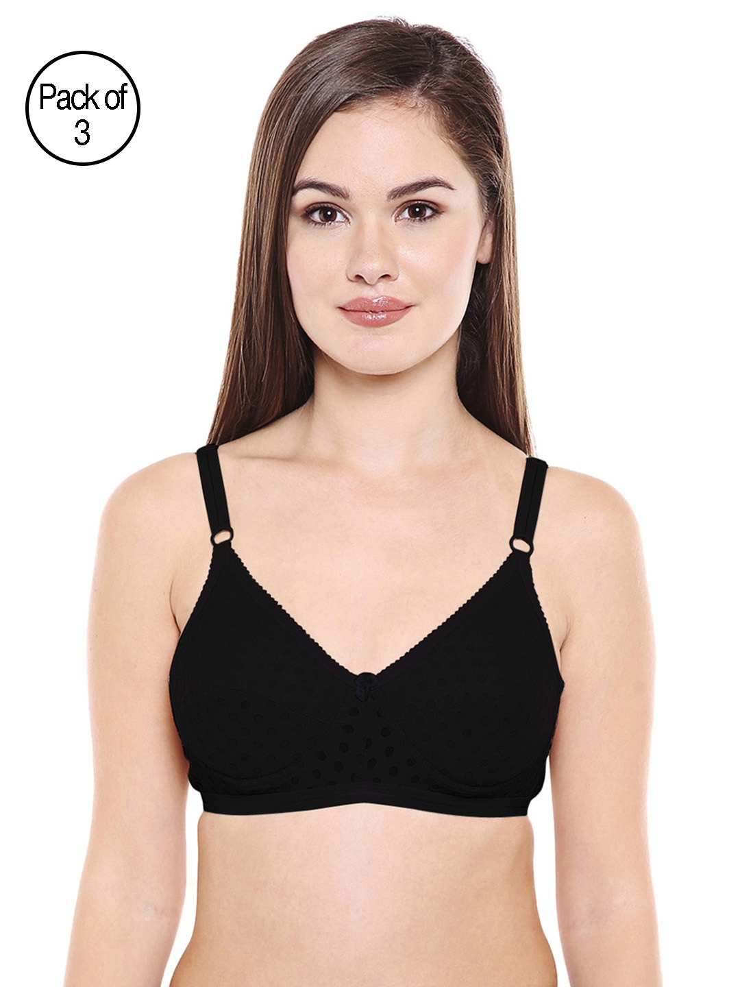 

Bodycare Women Pack of 3 Black Self Design T-shirt Bra 1576B