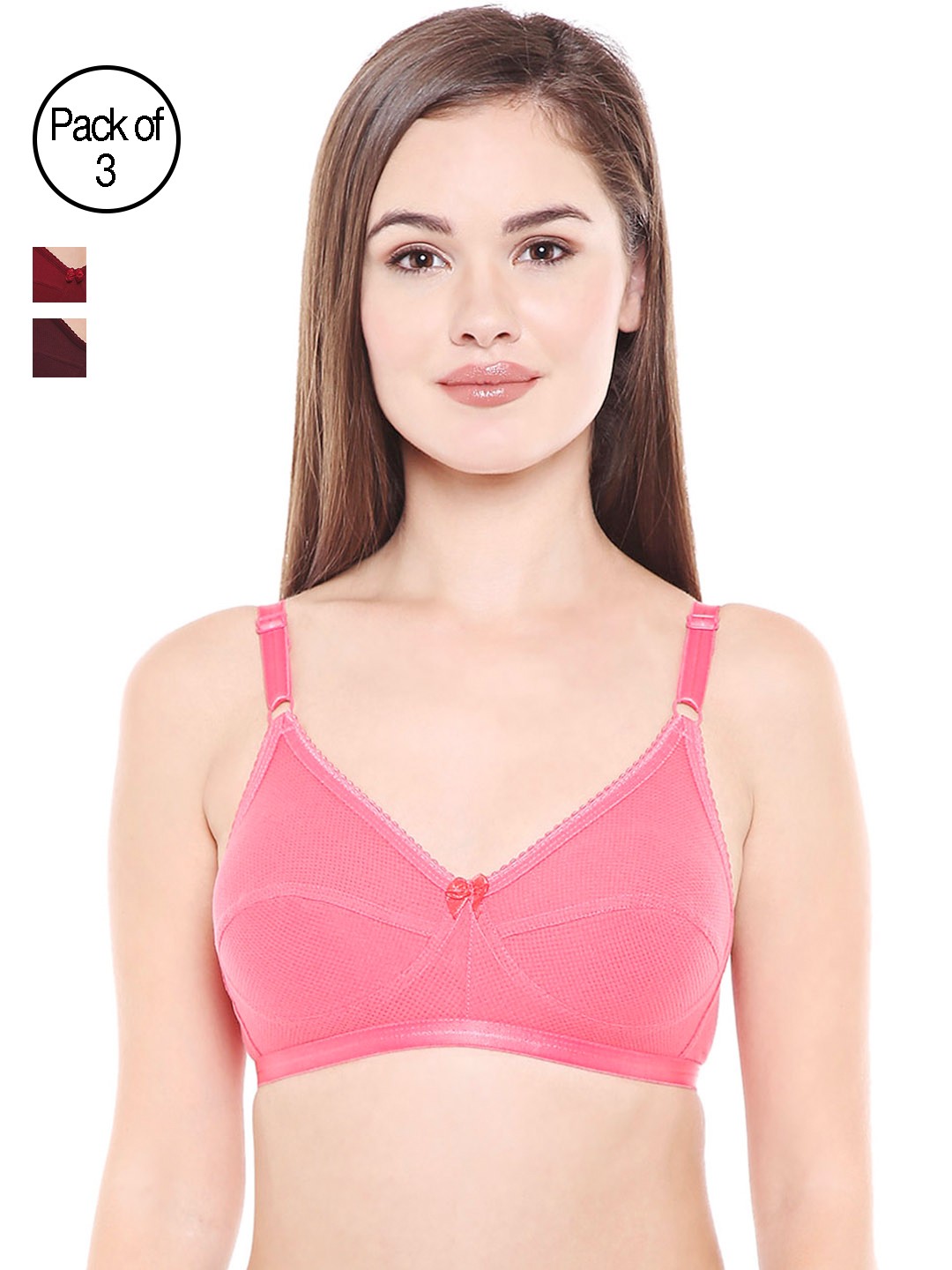 

Bodycare Women Pack of 3 Self Design Everyday Bra E1517COMHWI, Coral