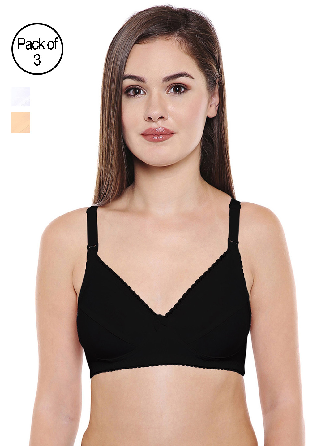 

Bodycare Women Pack of 3 Solid T-shirt Bra E1523BSW, Black
