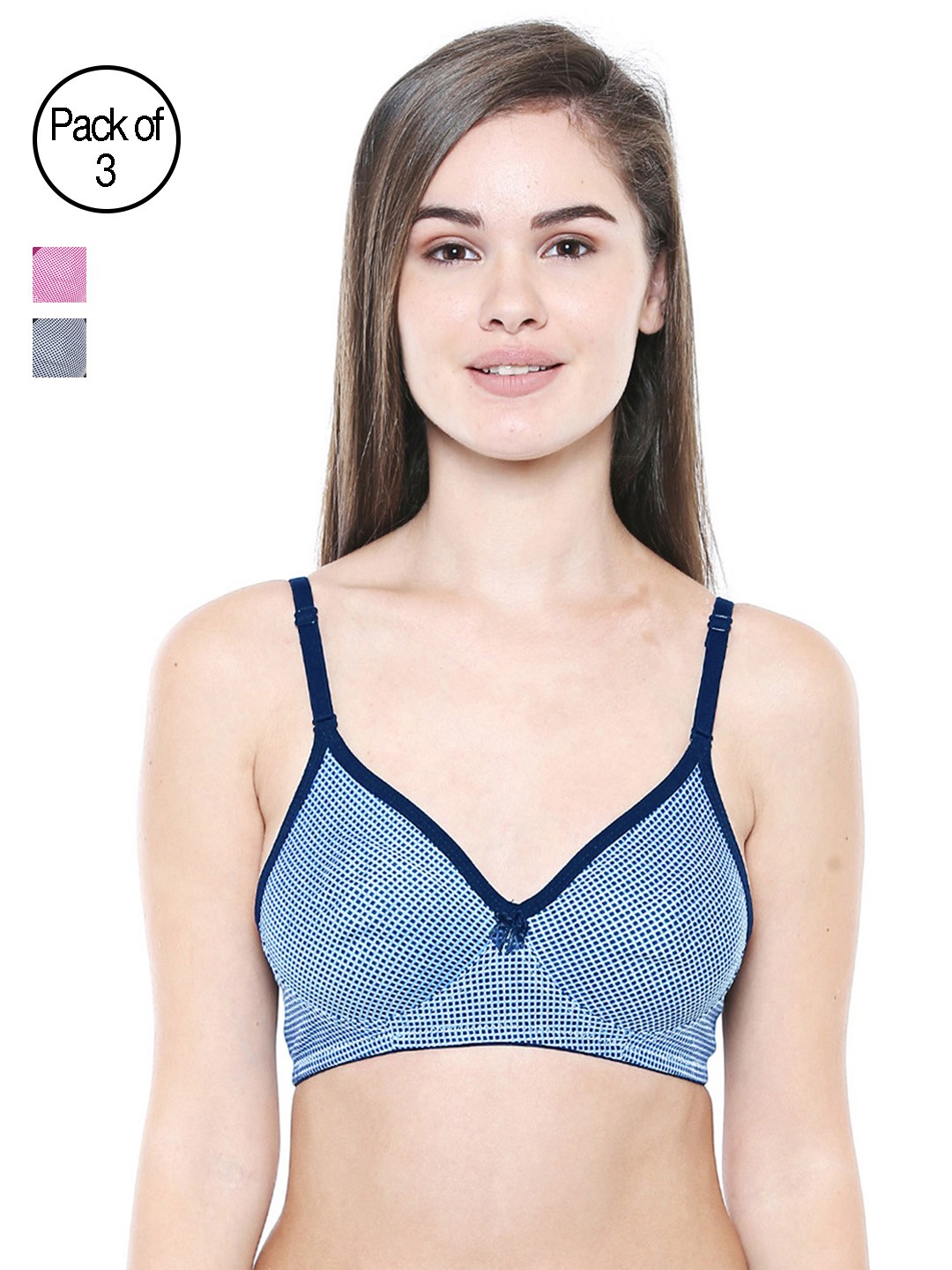 

Bodycare Blue & Pink Printed Non-Wired Non Padded Pack Of 3 T-shirt Bra 6505-3
