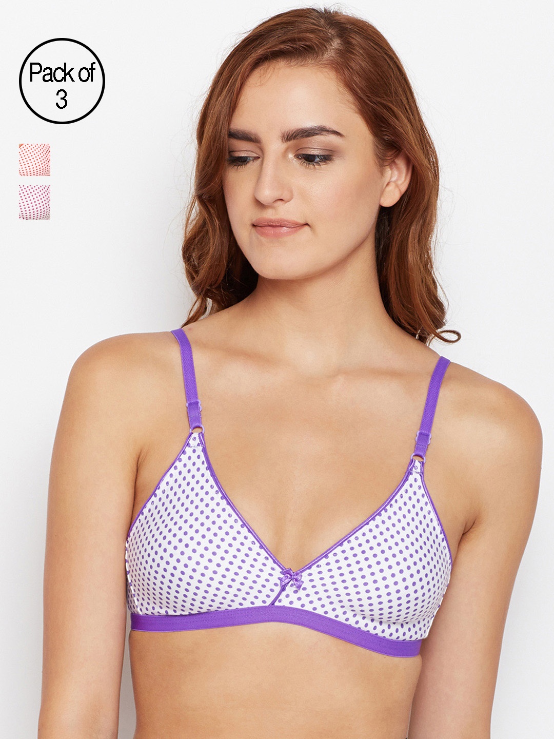 

Bodycare Lavender & Pink Printed Non-Wired Non Padded Pack Of 3 T-shirt Bra 5575-3