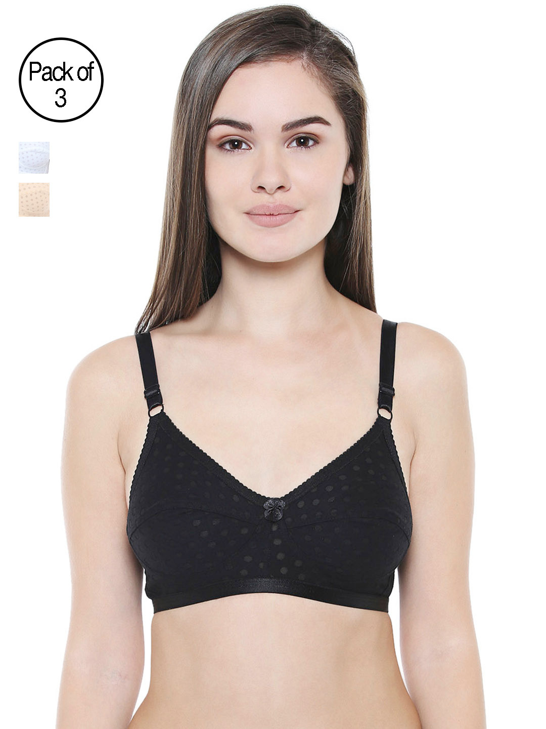 

Bodycare Women Pack of 3 Self Design Everyday Bra E1579BSW, Black