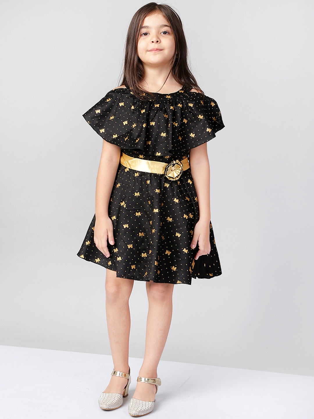 

Naughty Ninos Girls Black Printed Fit and Flare Dress