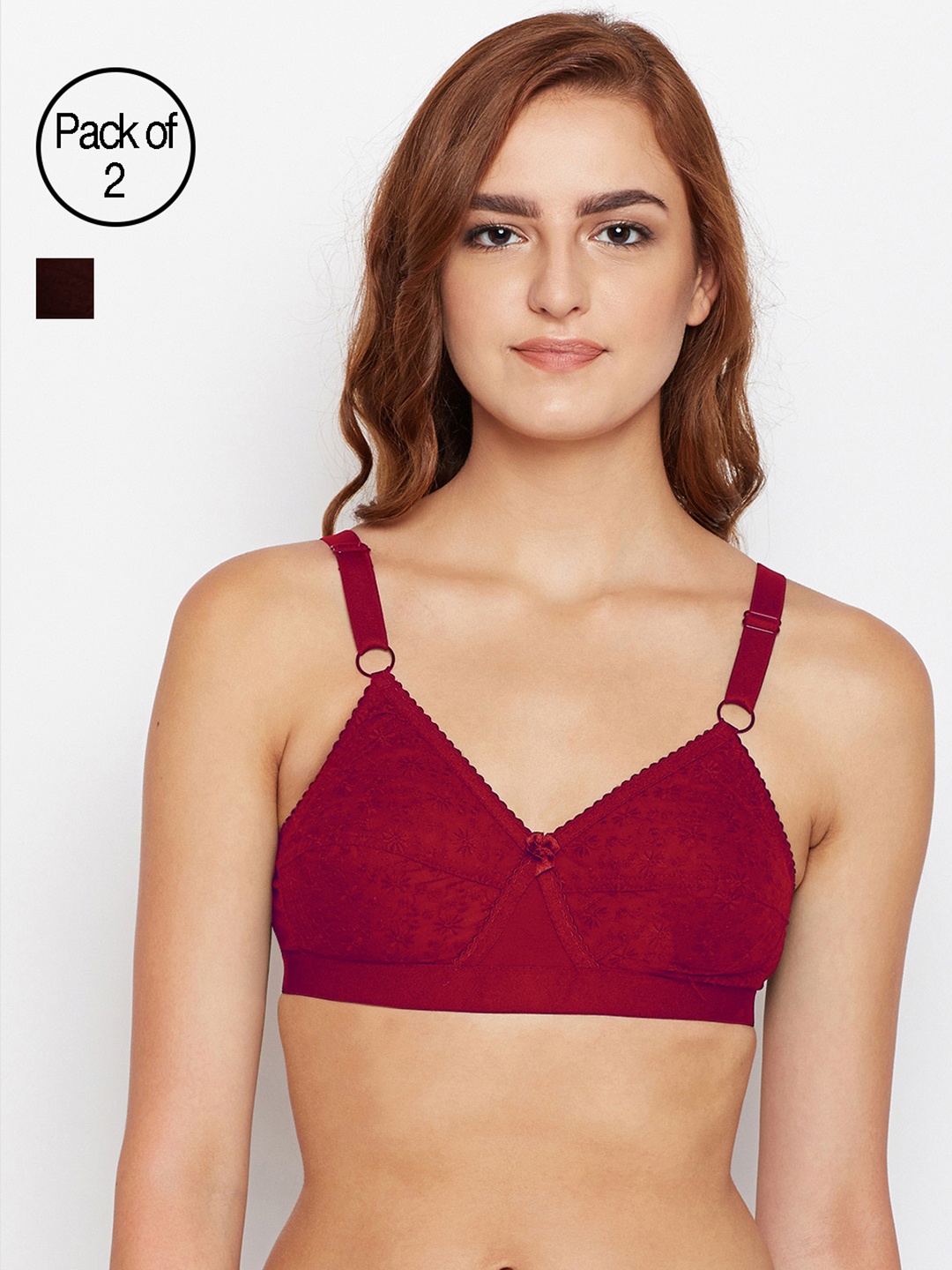 

Bodycare Women Pack of 2 Self Design Everyday Bra E5586REDWI, Red
