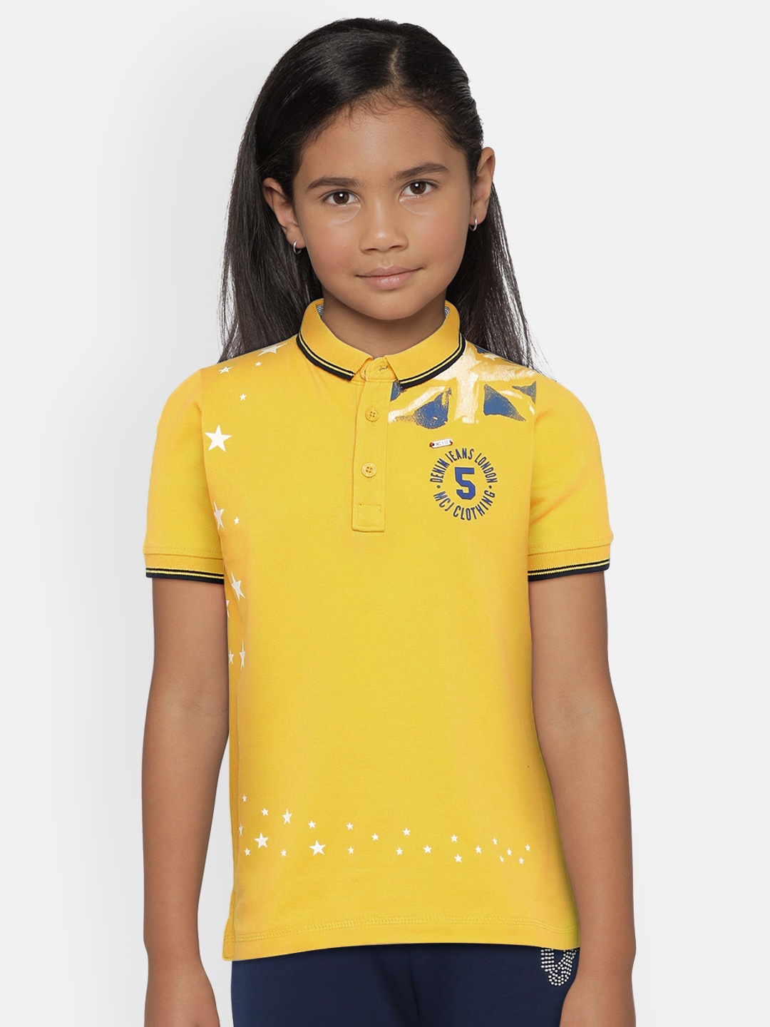 

Monte Carlo Boys Yellow & White Printed Polo Collar T-shirt