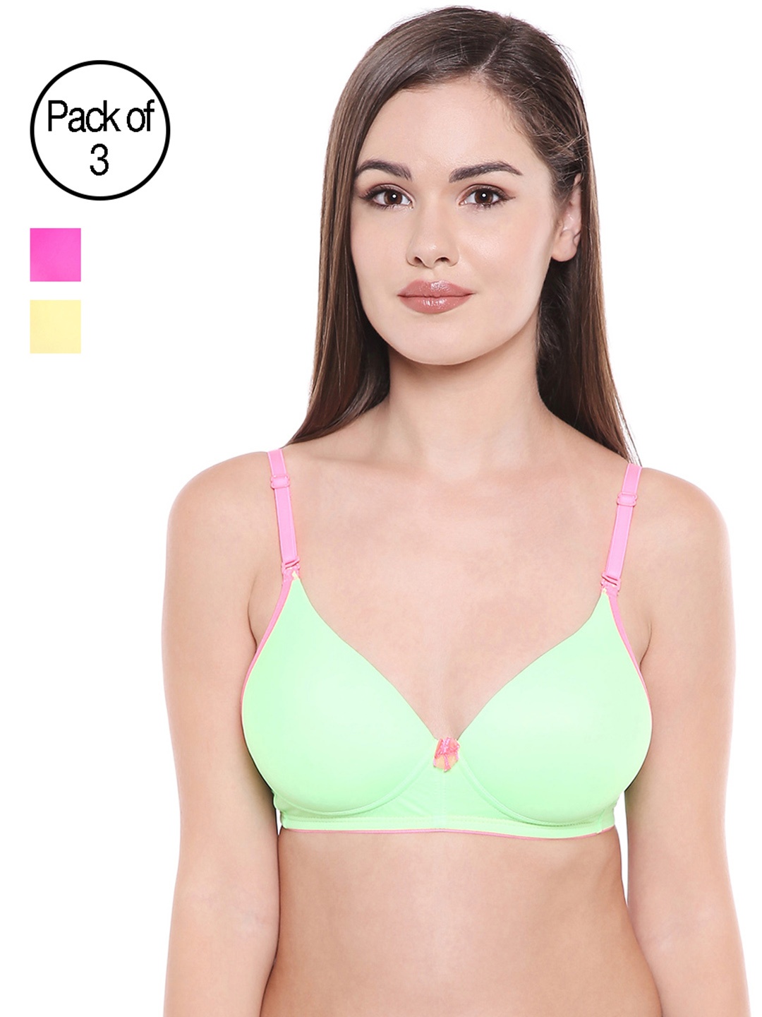

Bodycare Pack of 3 Multicoloured Solid Non-Wired Heavily Padded Push-Up Bra, Multi
