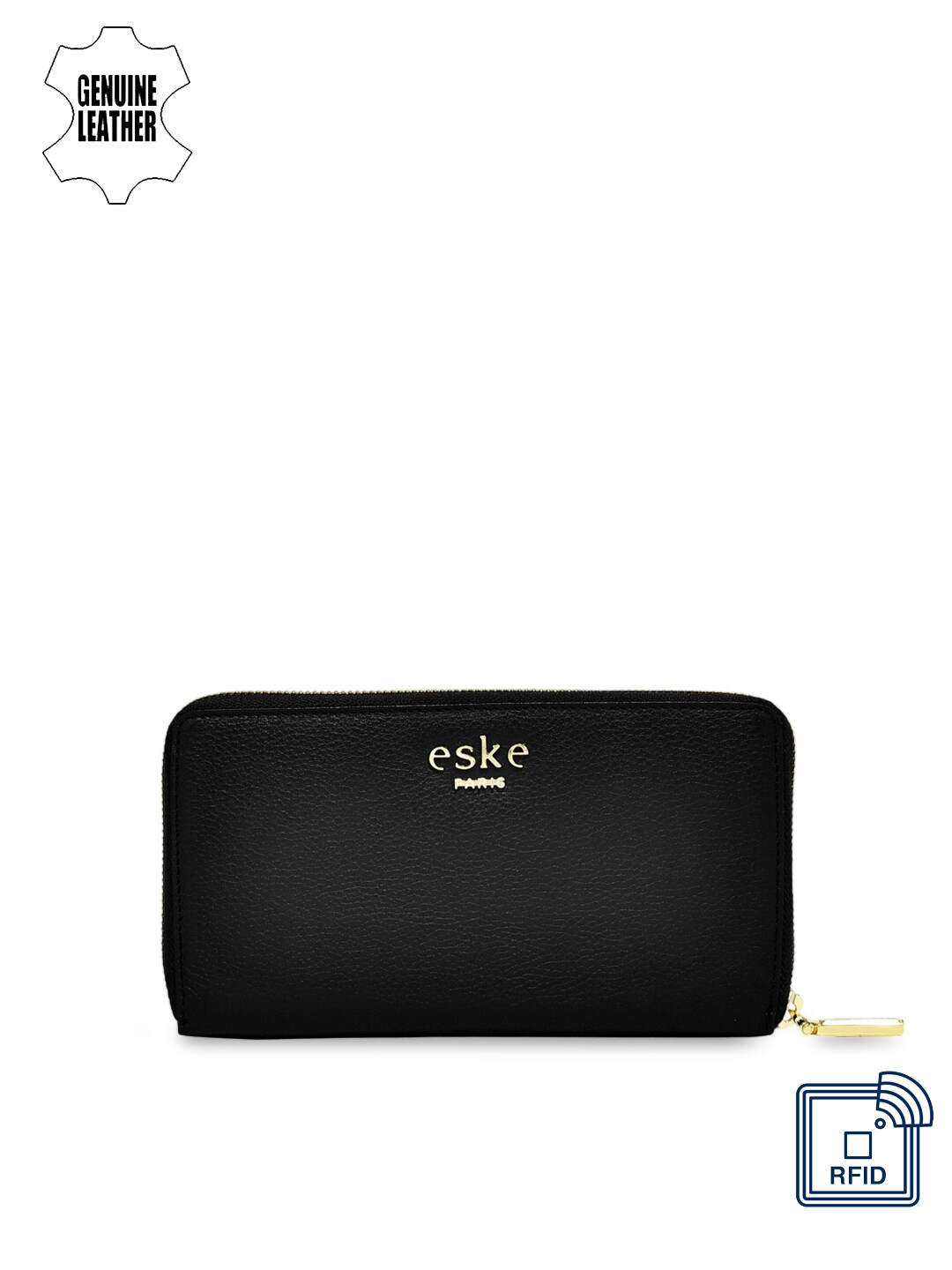 

Eske Women Black Self Design Zip Around Wallet