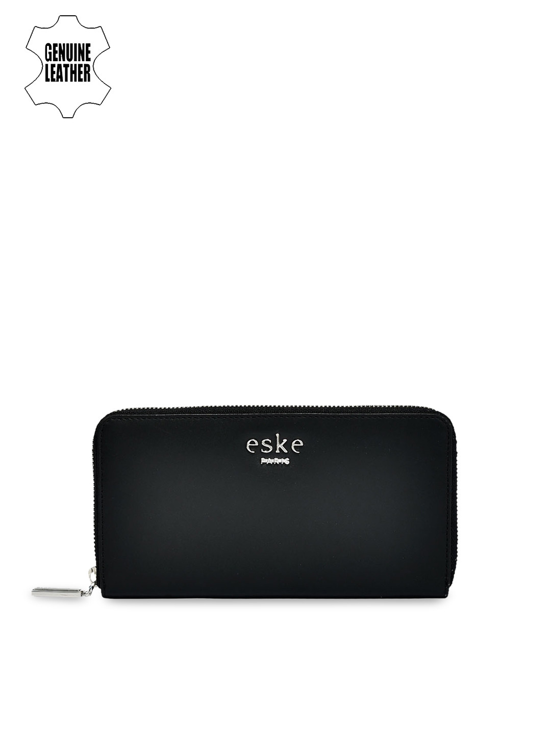 

Eske Women Black Solid Zip Around Leather Wallet