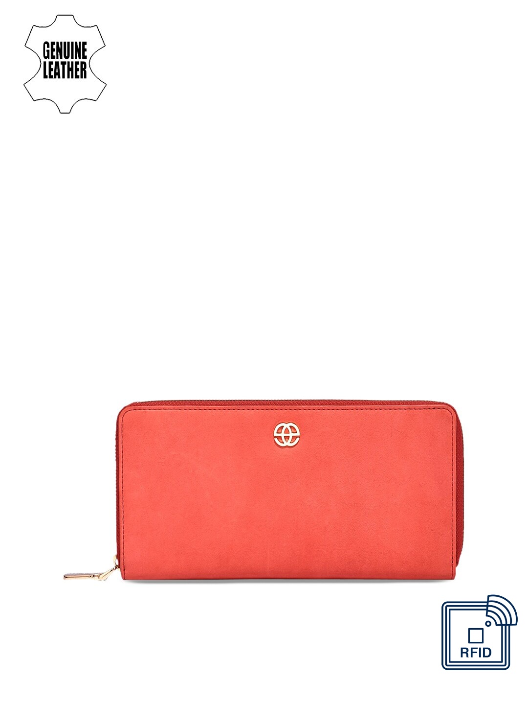 

Eske Women Coral Pnk Solid Zip Around Leather Wallet