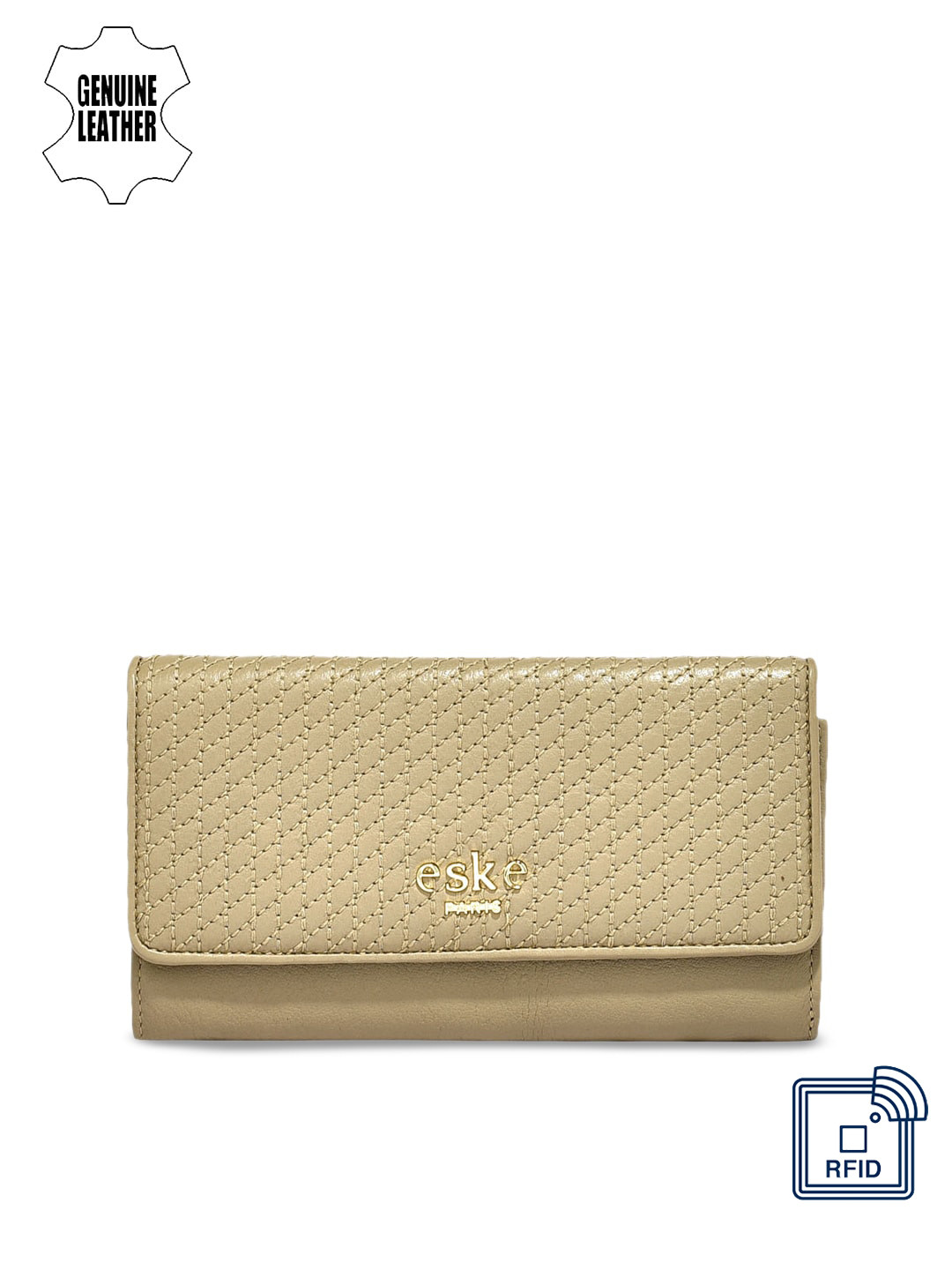 

Eske Women Beige Solid Three Fold Wallet