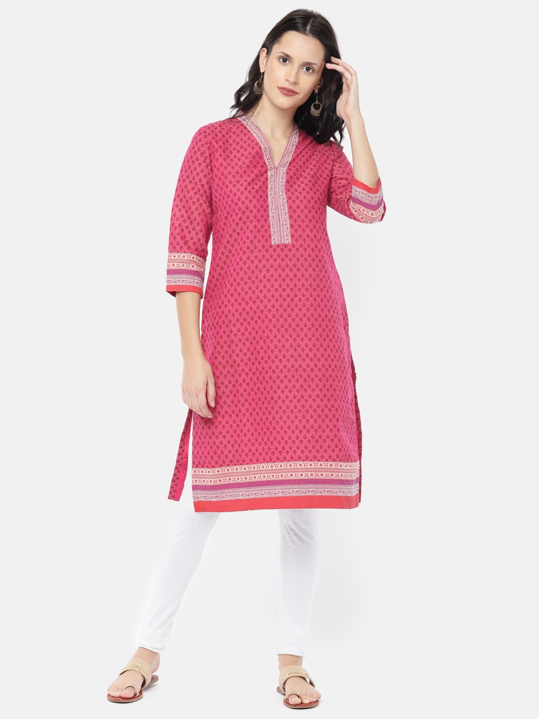 

Rangriti Women Pink Printed Straight Kurta