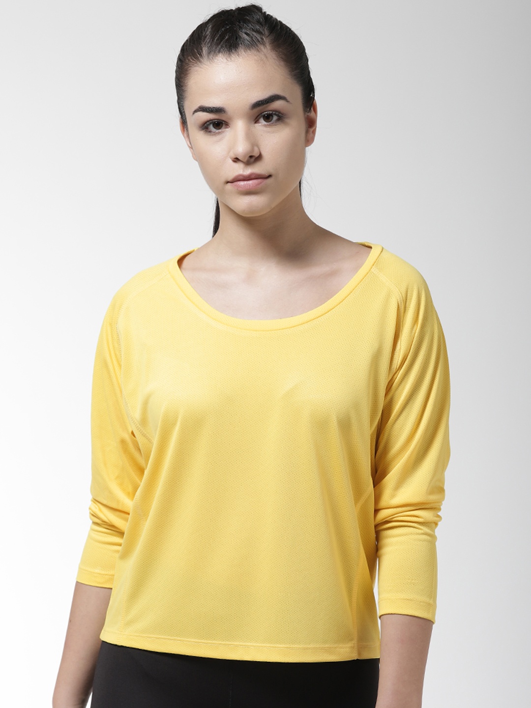 

Alcis Women Yellow Self Design Round Neck T-shirt