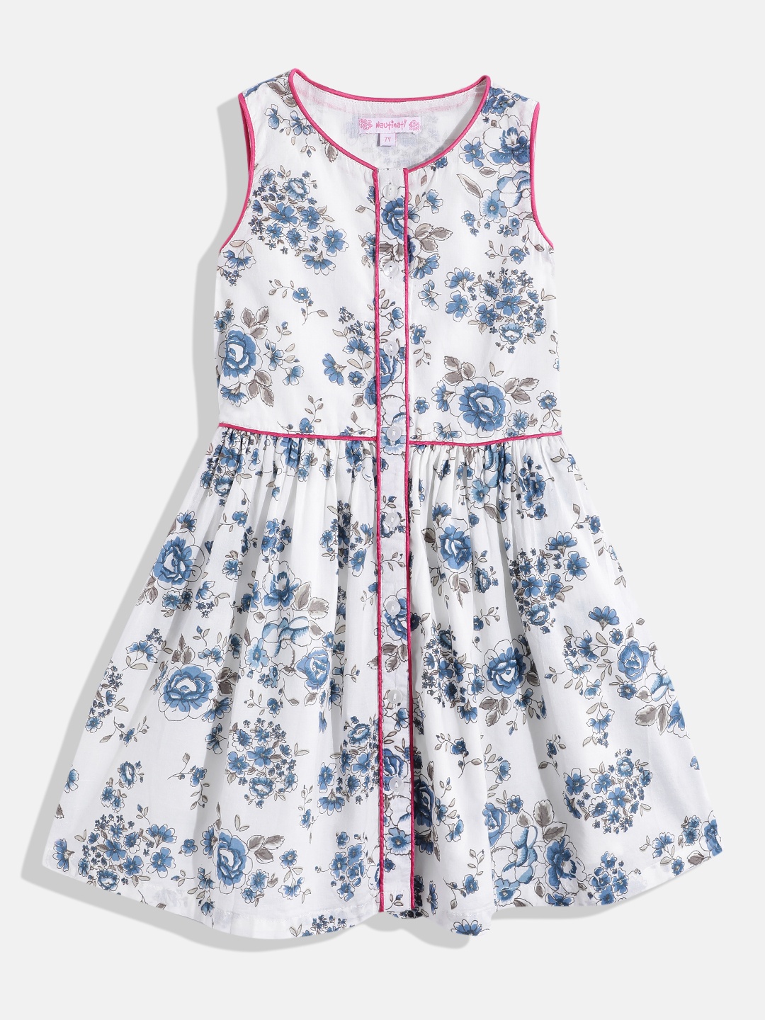 

Nauti Nati Girls Pure Cotton Floral Print Fit & Flare Dress, White