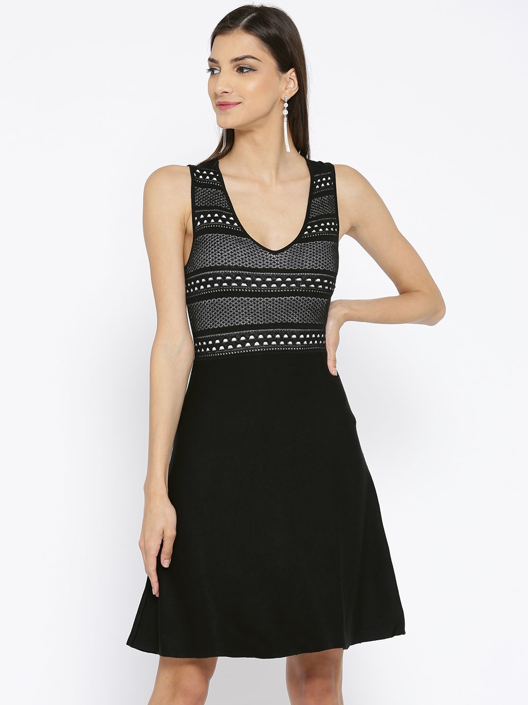

BCBGeneration Women Black & White Self Design Fit & Flare Dress