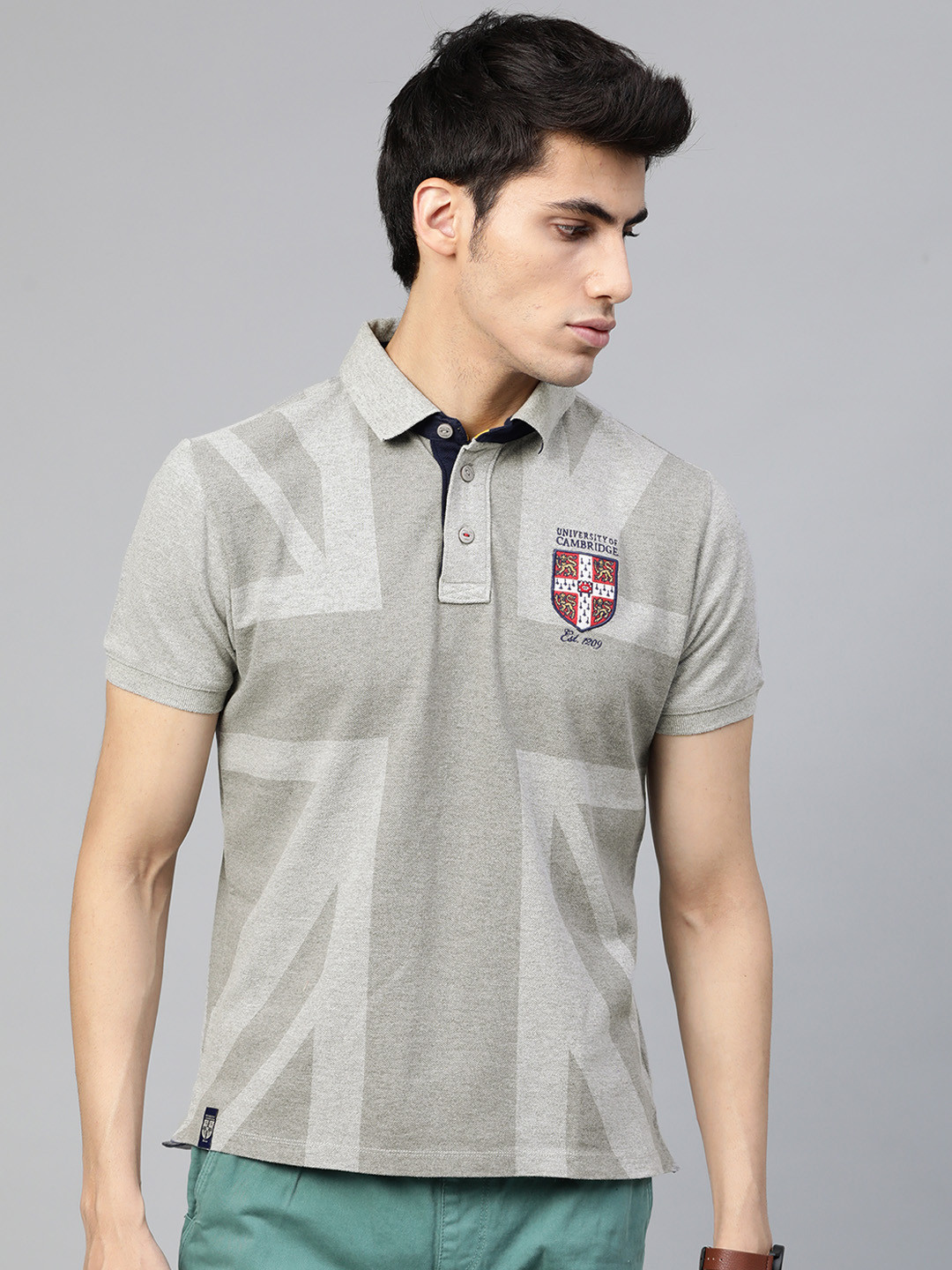 

Pepe Jeans Men Grey Printed Polo Collar T-shirt