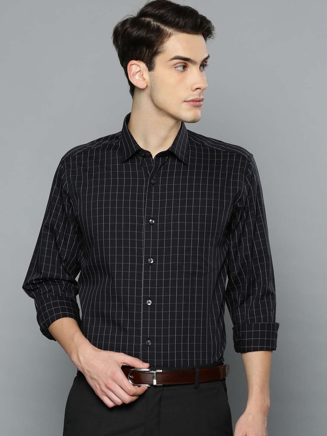 

Louis Philippe Men Black Slim Fit Checked Formal Shirt