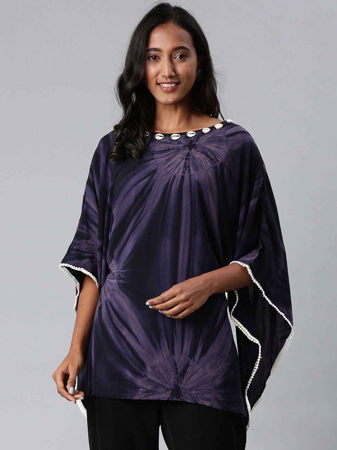 

The Kaftan Company Purple Tie and Dye Batwing Sleeve Kaftan Top