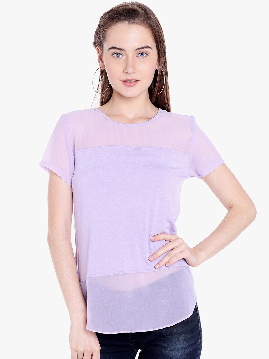 

SPYKAR Women Lavender Solid Round Neck T-shirt