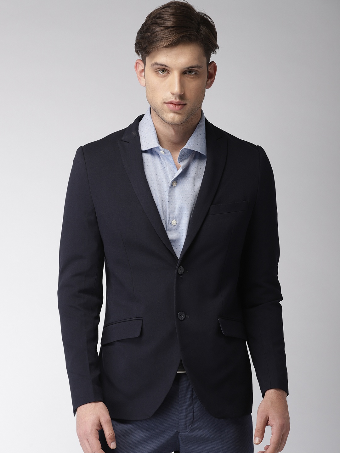 

Indian Terrain Navy Blue Regular Fit Single-Breasted Formal Blazer