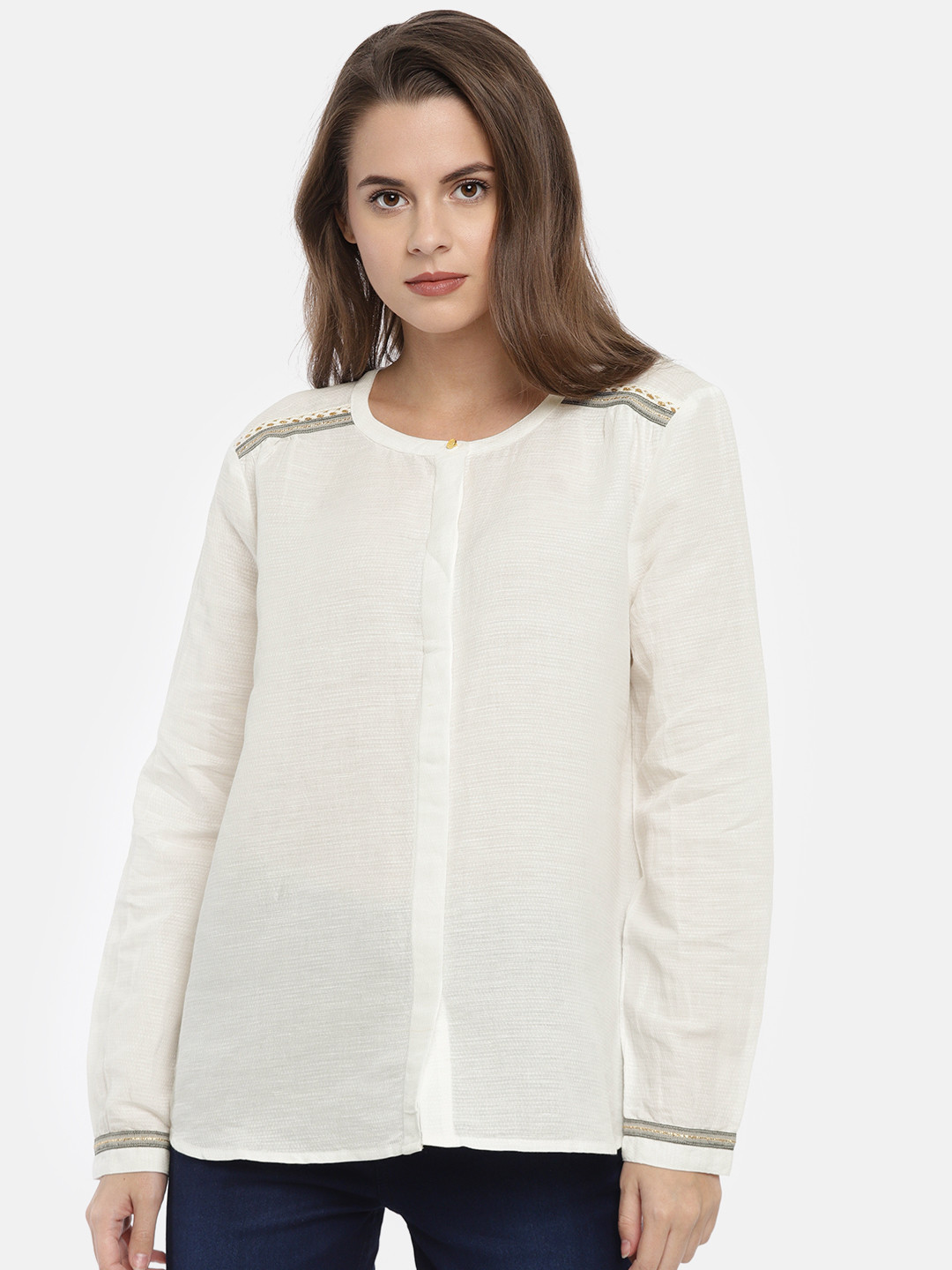

United Colors of Benetton Women White Regular Fit Solid Shirt Style Top