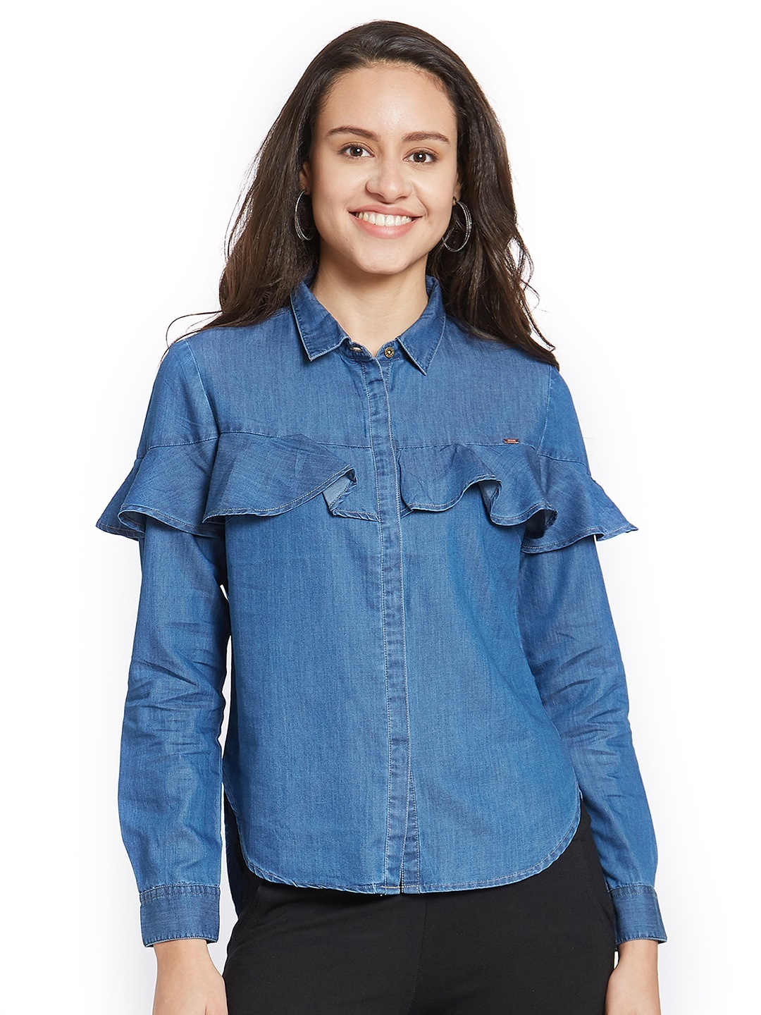 

SPYKAR Women Blue Regular Fit Solid Casual Shirt