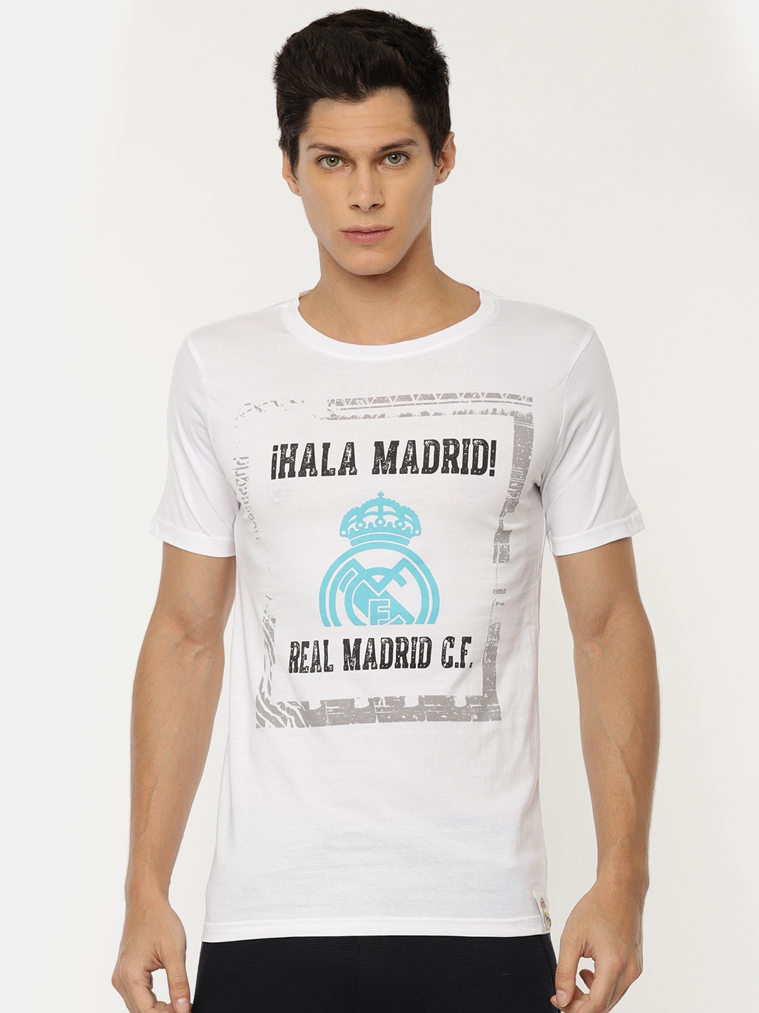 

Real Madrid Men White Printed Round Neck Pure Cotton T-shirt