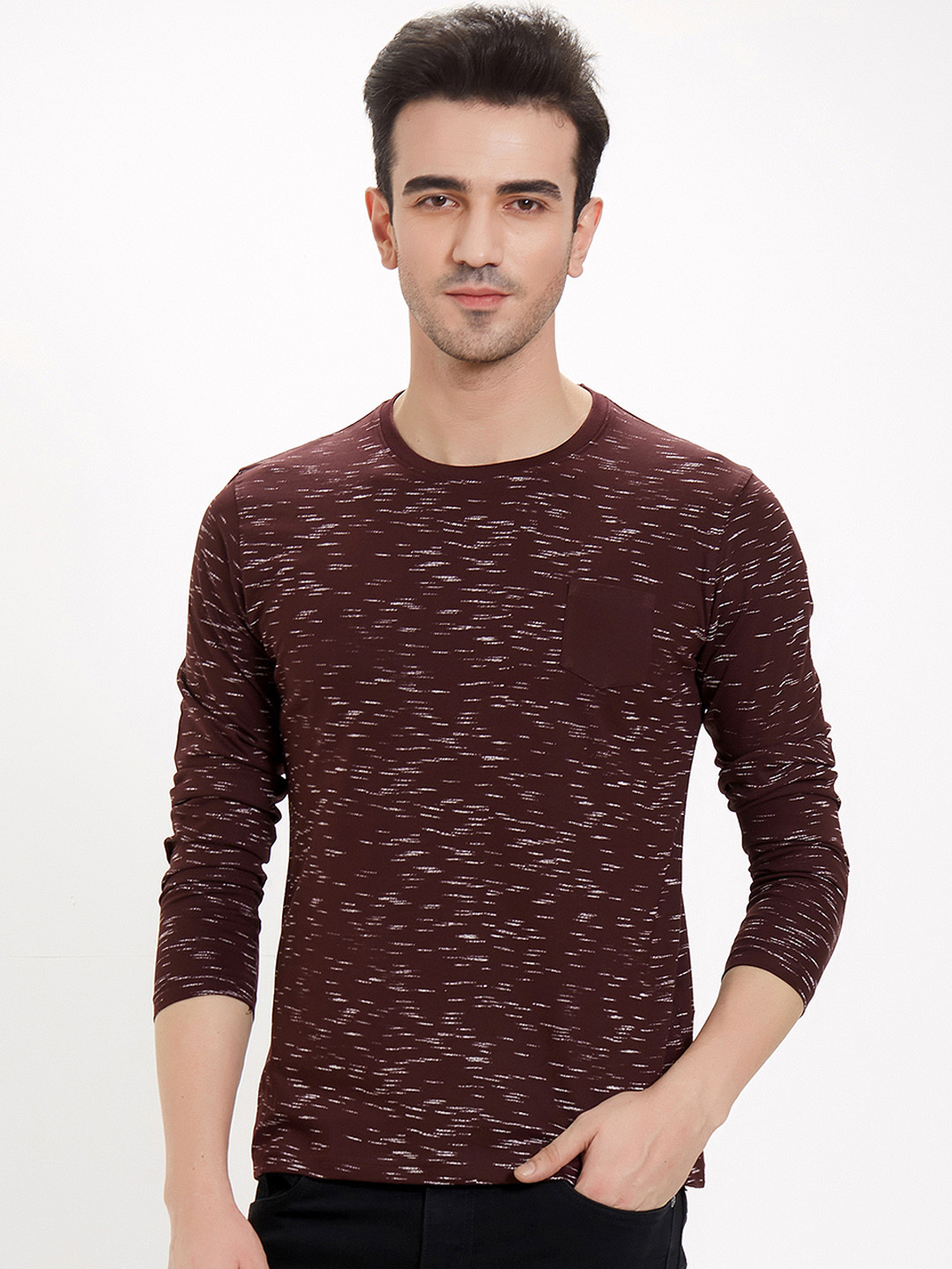 

Maniac Men Maroon Printed Round Neck T-shirt