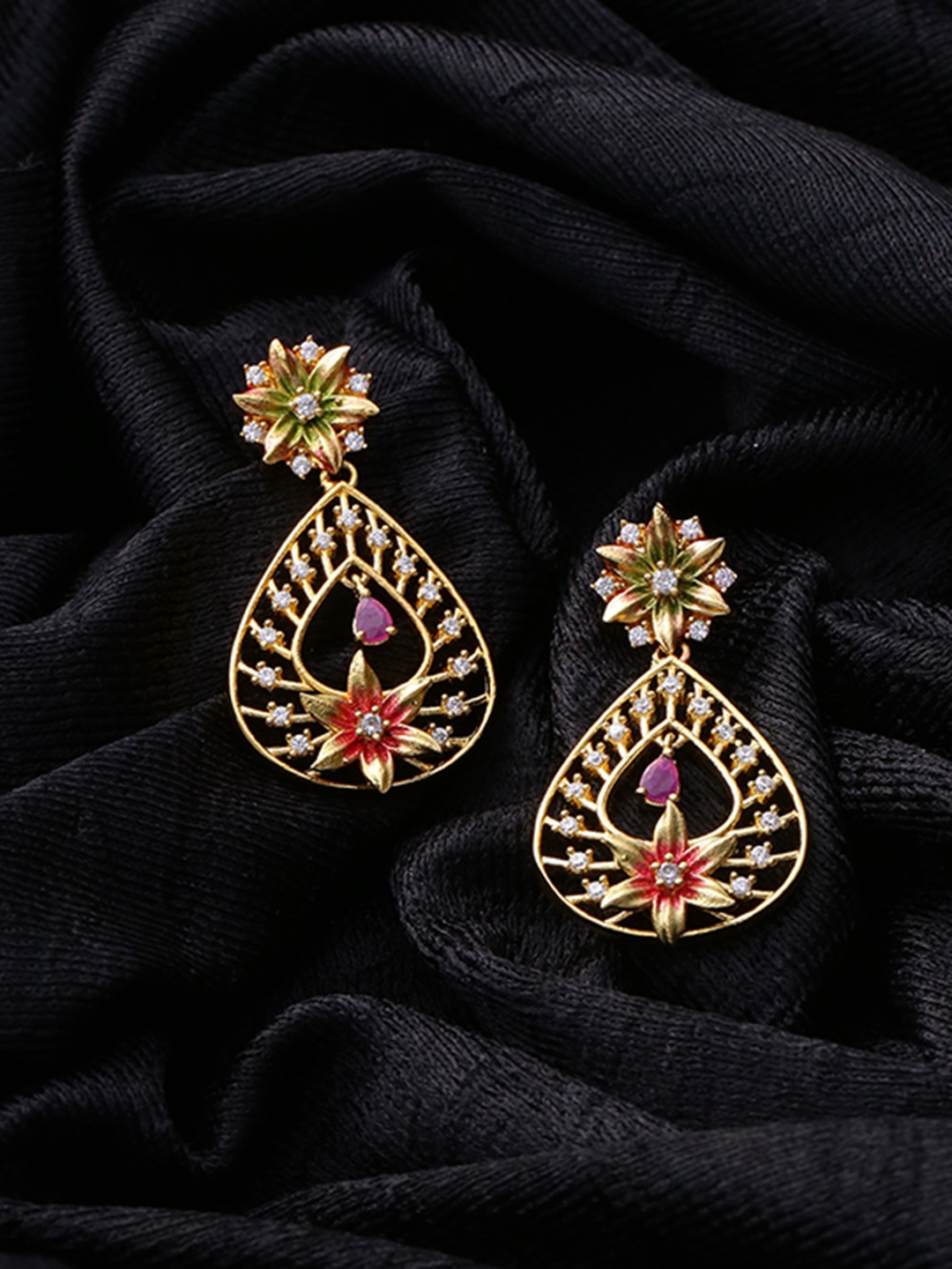 

Studio Voylla Gold-Plated Floral Handcrafted Drop Earrings