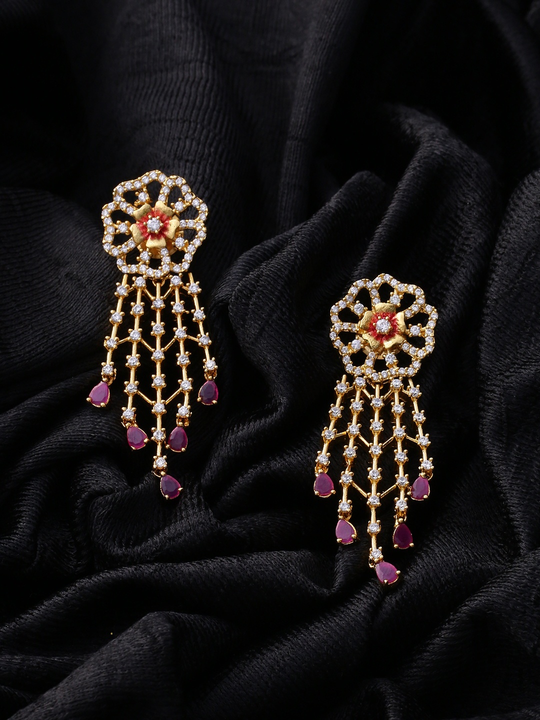 

Studio Voylla Women Gold-Toned Floral Drop Earrings