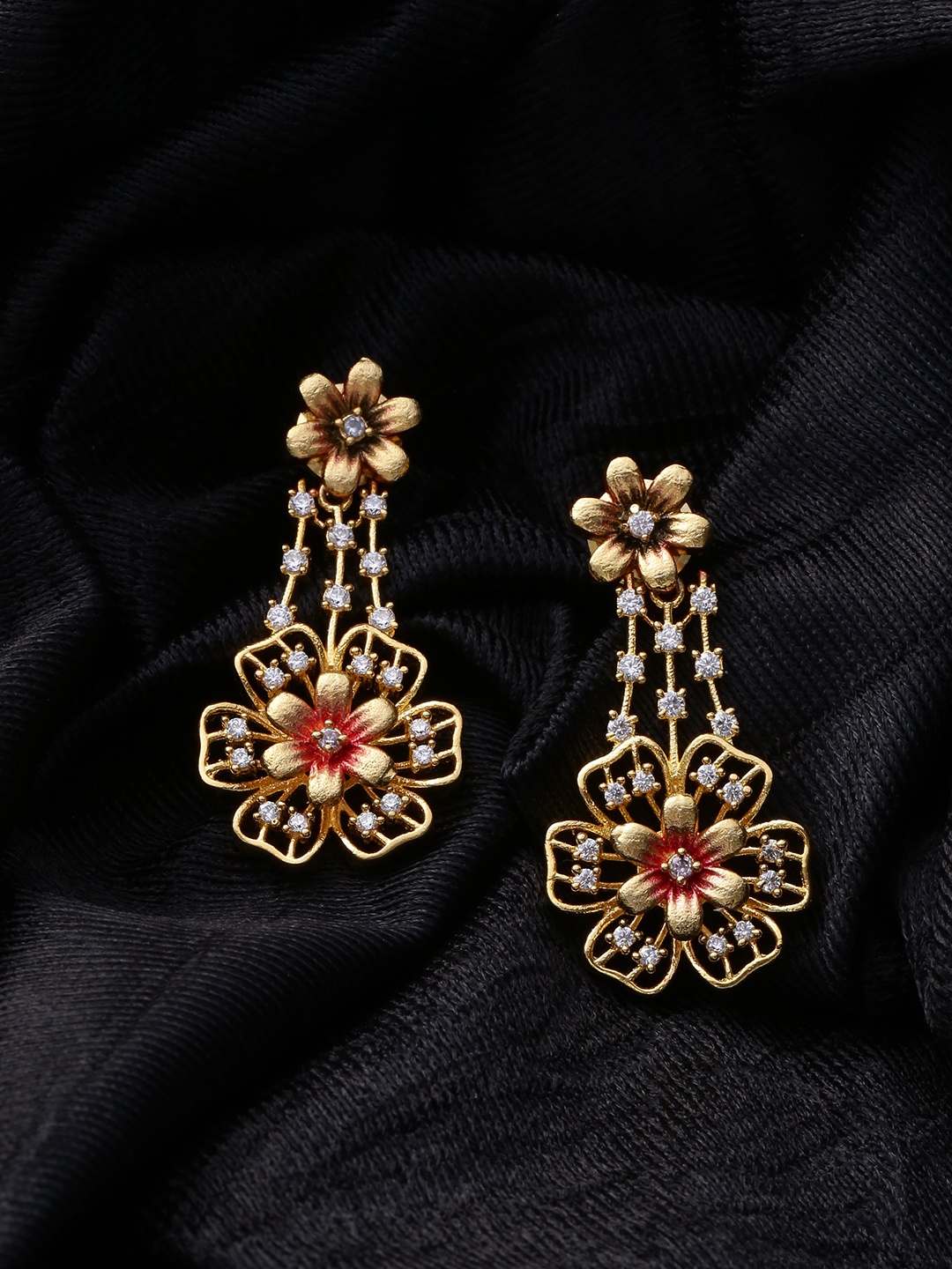 

Voylla Gold-Toned Floral Drop Earrings