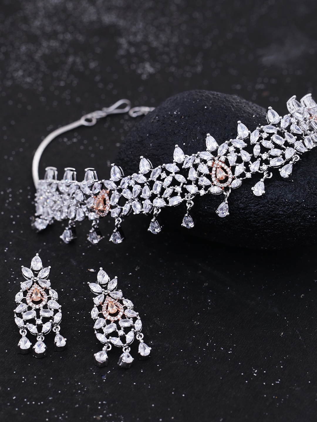 

Studio Voylla Women Handcrafted Silver-Plated Stone-Studded Jewellery Set