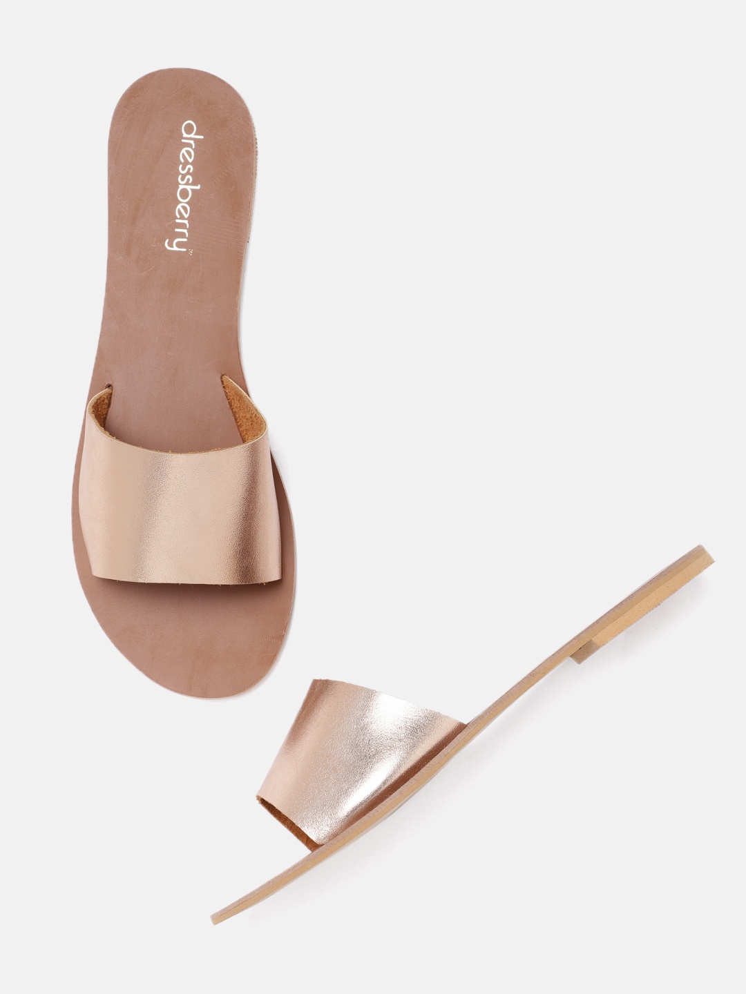 

DressBerry Women Rose Gold Solid Synthetic Open Toe Flats