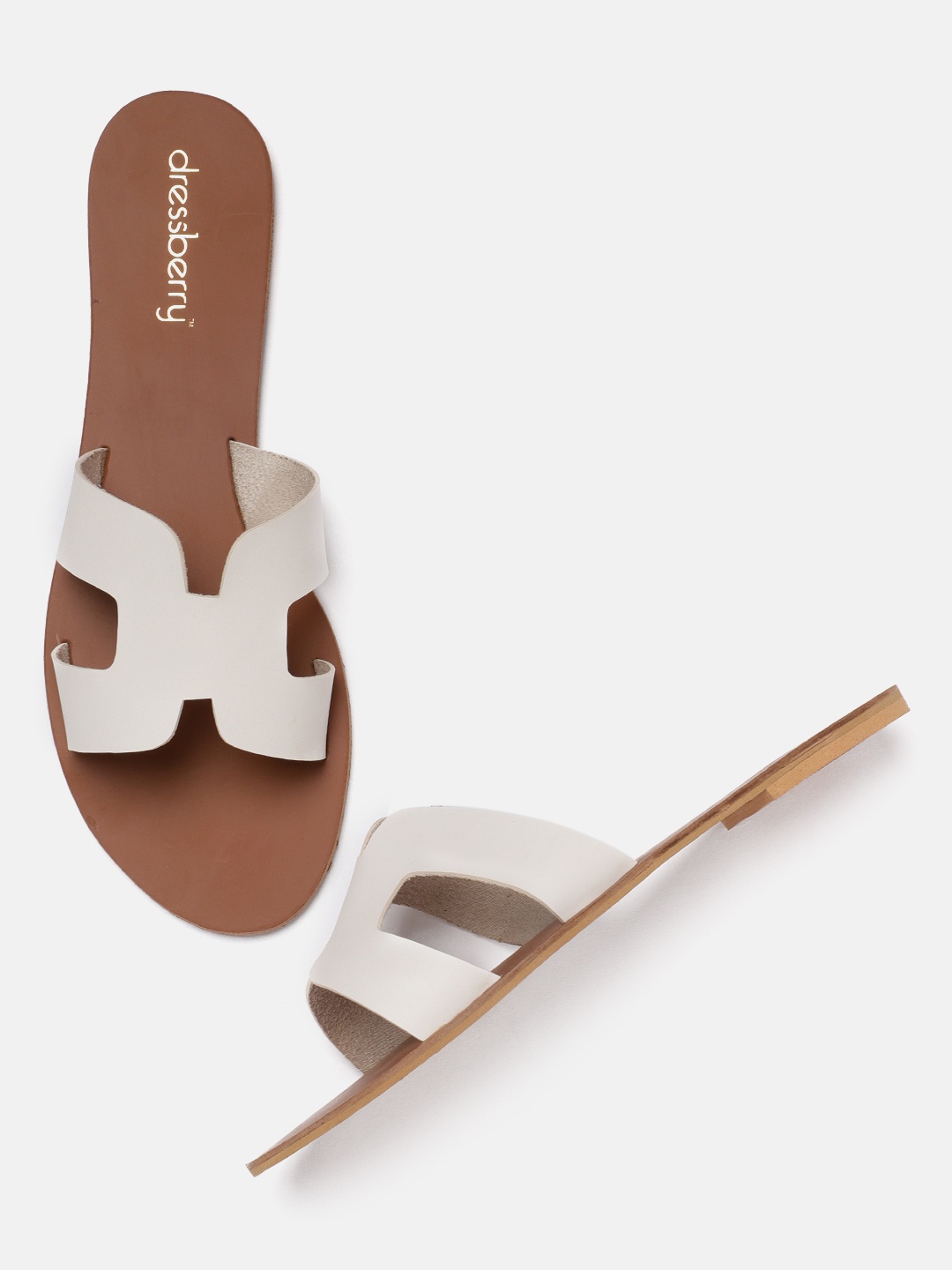 

DressBerry Women Off-White Solid Synthetic Open Toe Flats